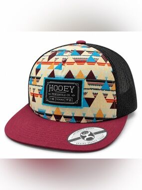 Hooey Mercantile Trucker Hat Snapback Aztec Geometric Maroon Black Cap